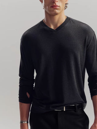NFAI V-Neck Wool Long Sleeve Top