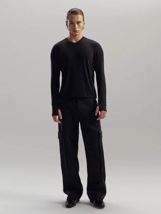 NFAI V-Neck Wool Long Sleeve Top