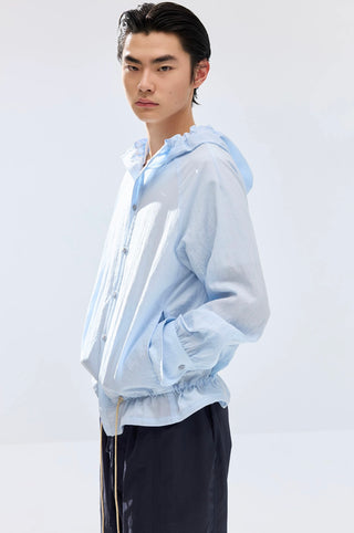 Simple Project Lace-up Hooded Shirt-Sky Blue