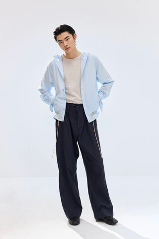Simple Project Lace-up Hooded Shirt-Sky Blue