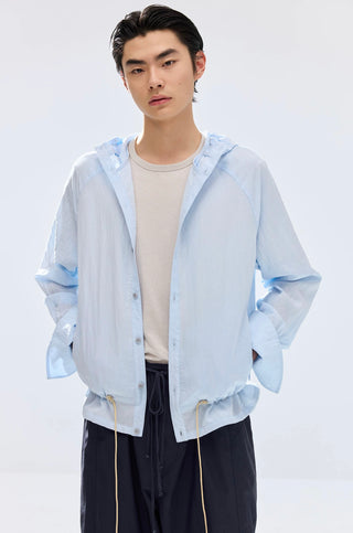Simple Project Lace-up Hooded Shirt-Sky Blue