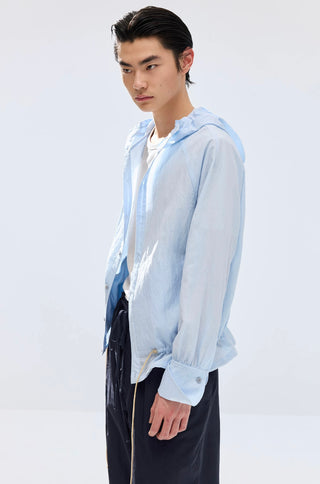 Simple Project Lace-up Hooded Shirt-Sky Blue