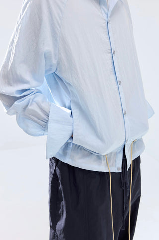 Simple Project Lace-up Hooded Shirt-Sky Blue