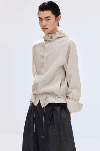 Simple Project Lace-up Hooded Shirt-Apricot