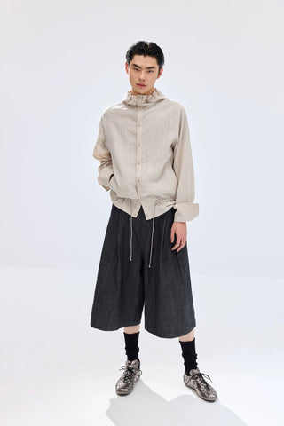 Simple Project Lace-up Hooded Shirt-Apricot