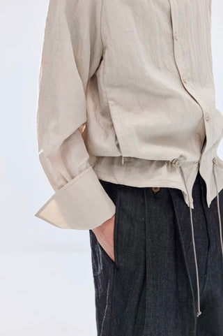 Simple Project Lace-up Hooded Shirt-Apricot