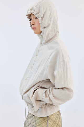 Simple Project Lace-up Hooded Shirt-Apricot