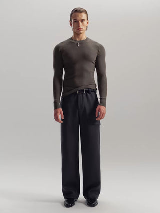 NFAI Straight Shoulder Rib Knit Long Sleeve