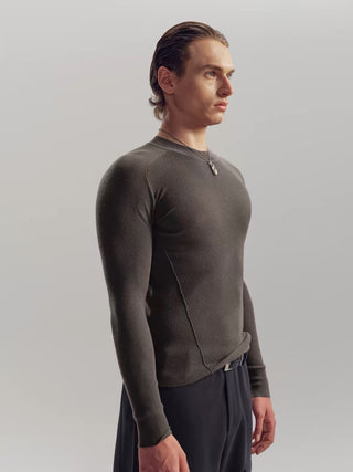 NFAI Straight Shoulder Rib Knit Long Sleeve
