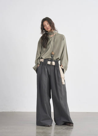 BALIANG Pleated Casual Pants-Rime Gray