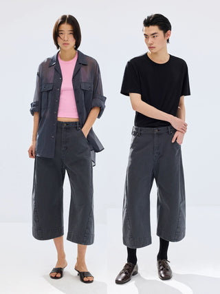 Simple Project Engineered Cropped Pants-Slate Blue