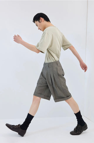 Simple Project Linen Bermuda Shorts-Gray