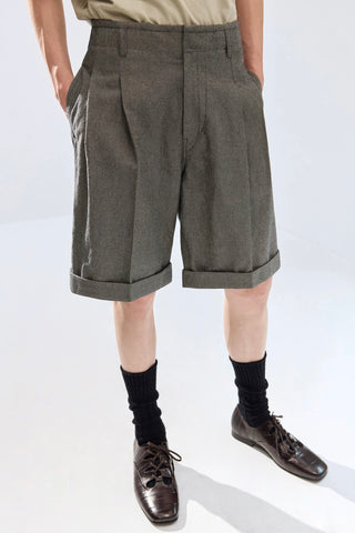 Simple Project Linen Bermuda Shorts-Gray