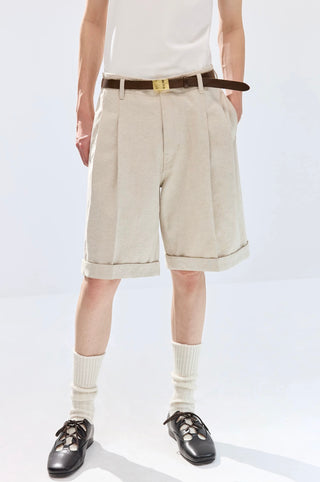 Simple Project Linen Bermuda Shorts-Ivory