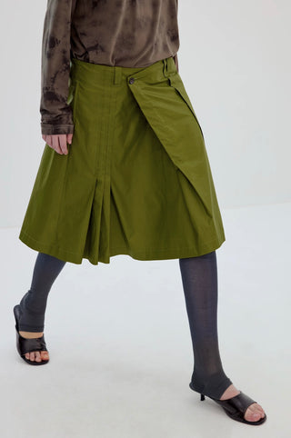Simple Project Coated Skirt-Moss Green