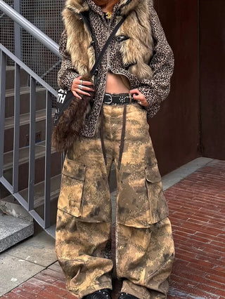 Relabel Camouflage Leopard Cargo Pants