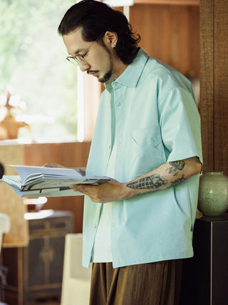 MIZUTOKI Supima Origami Shirt-Misty Cyan