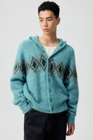 Simple Project Jacquard Sweater-Turquoise
