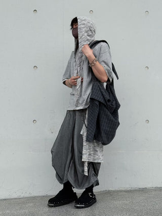 Relabel Hooded Henley Collar T-Shirt-Grey