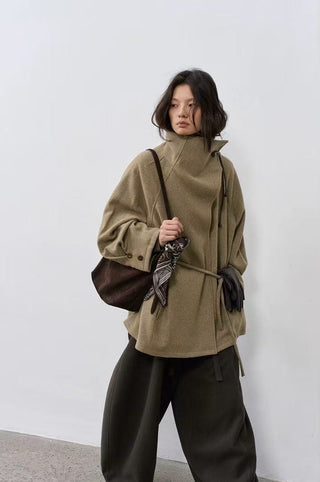 BALIANG Bitter Mid-Length Wool Coat-Khaki