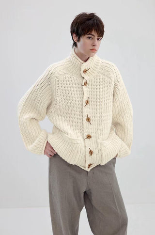 Simple Project Chunky Wool Cardigan-Ivory
