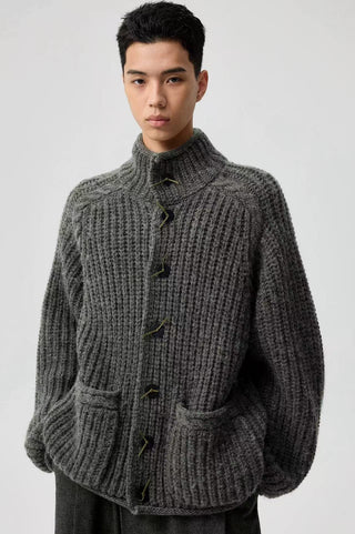 Simple Project Chunky Wool Cardigan-Charcoal