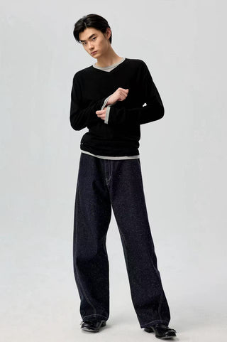 Simple Project Paneled Crew T-Shirt-Black