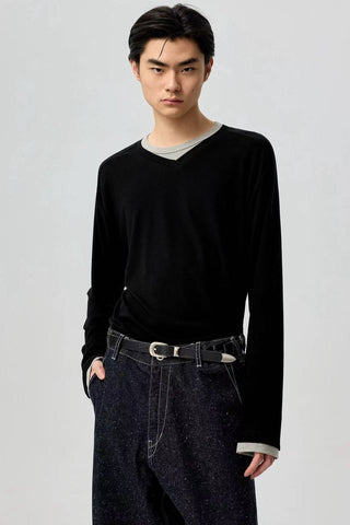 Simple Project Paneled Crew T-Shirt-Black