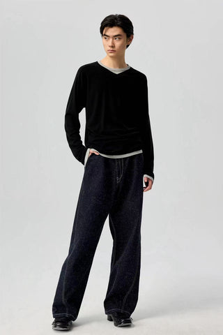 Simple Project Paneled Crew T-Shirt-Black