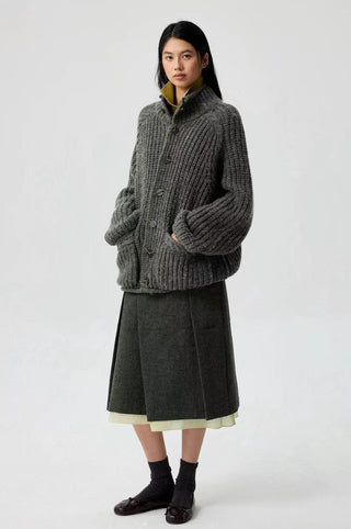 Simple Project Chunky Wool Cardigan-Charcoal