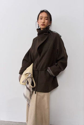 BALIANG Bitter Mid-Length Wool Coat-Brown