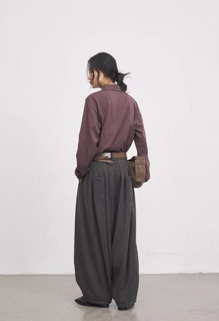 BALIANG Pleated Wool Balloon Trousers-Heather Gray
