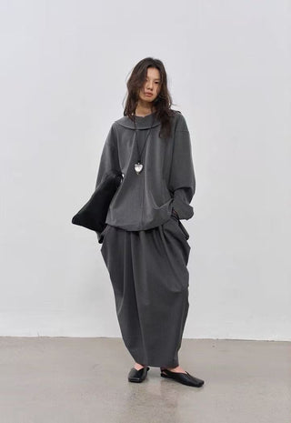 BALIANG Cocoon Pleated Skirt-Grey