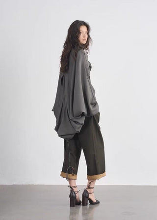 BALIANG Relaxed Linen Cocoon Blouse-Gray