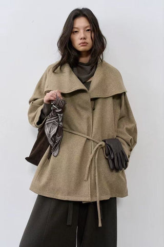 BALIANG Bitter Mid-Length Wool Coat-Khaki