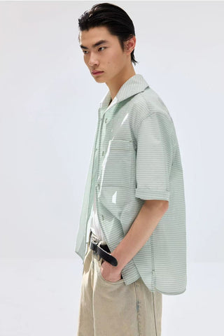 Simple Project Striped Shirt-Aqua Green