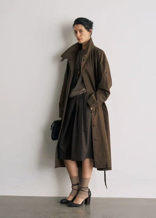 BALIANG Enzyme Scarf Trench Coat-Misty Brown