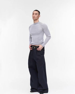 NFAI Ribbed Long Sleeve Top-Grey