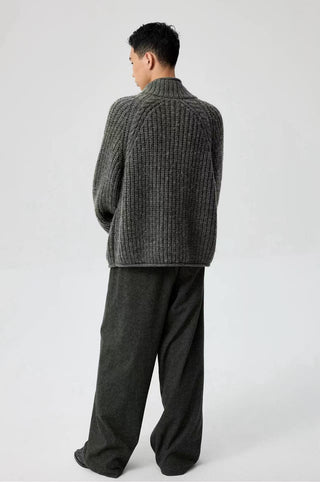 Simple Project Chunky Wool Cardigan-Charcoal