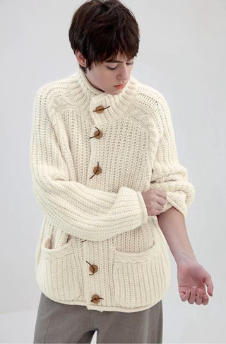 Simple Project Chunky Wool Cardigan-Ivory