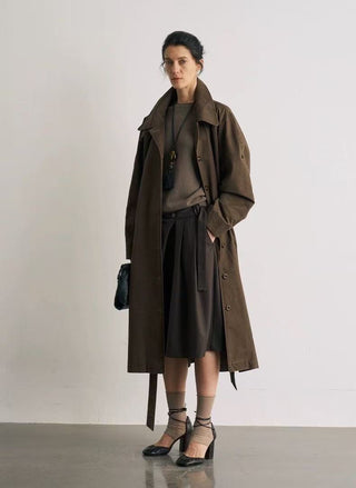 BALIANG Enzyme Scarf Trench Coat-Misty Brown