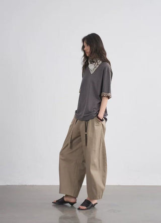 BALIANG Folded-Sleeve T-Shirt-Gray