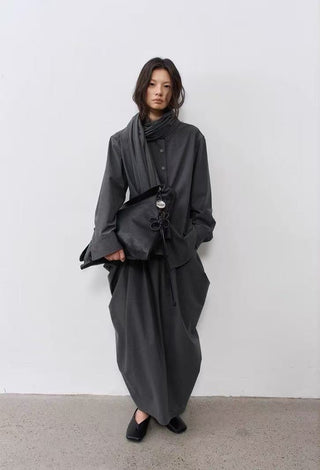 BALIANG Cocoon Pleated Skirt-Grey