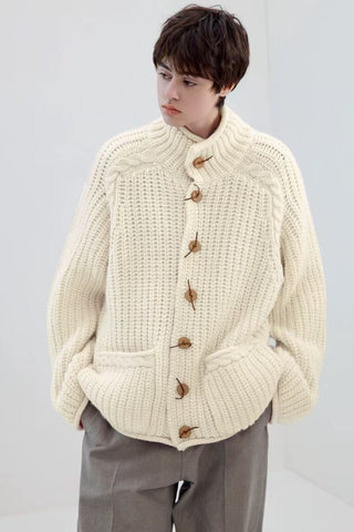 Simple Project Chunky Wool Cardigan-Ivory