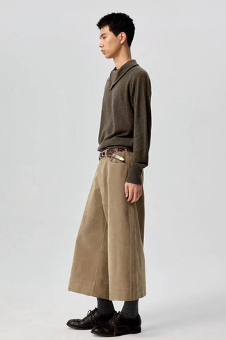 Simple Project Suede Cropped Pants-Khaki