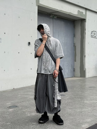 Relabel Hooded Henley Collar T-Shirt-Grey