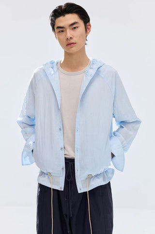 Simple Project Lace-up Hooded Shirt-Sky Blue