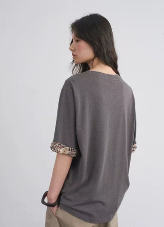 BALIANG Folded-Sleeve T-Shirt-Gray