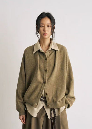 BALIANG Merino Wool Cardigan-Yellow Moss