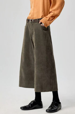 Simple Project Suede Cropped Pants-Olive